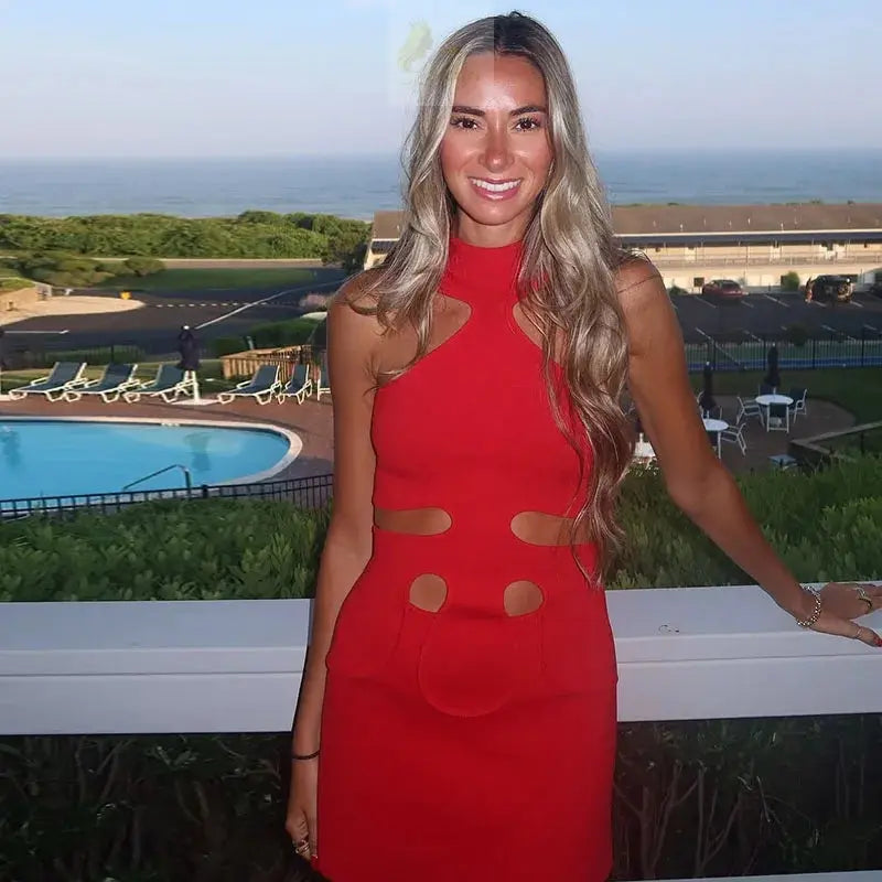 Elegant Halter Women's Dress Sleeveless Lady Mini Chic Female Robe Holiday LADYLYS