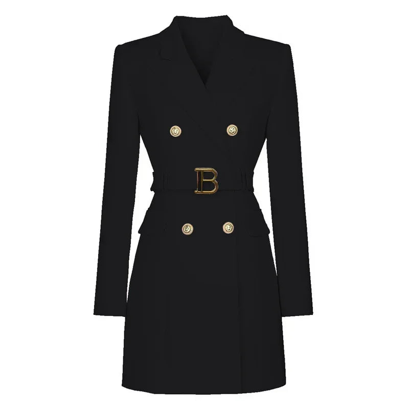 Women's Double-Breasted Belted Blazer with Notched Lapels