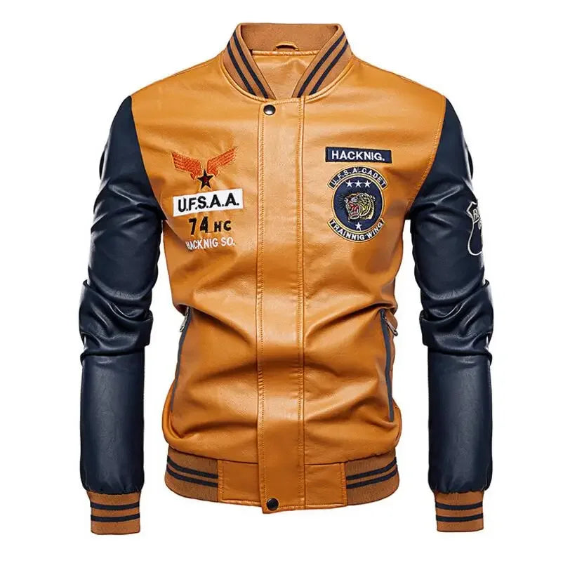 Men's Slim-Fit PU Leather Moto Jacket – Zip-Up, Wool-Lined, Multi-Color