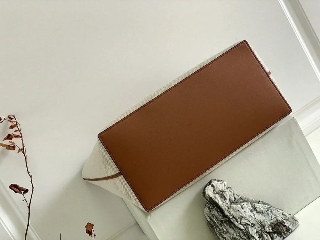 Off-White Canvas Tote Bag – Luxury Leather Trim Multi-Way Shoulder Handbag