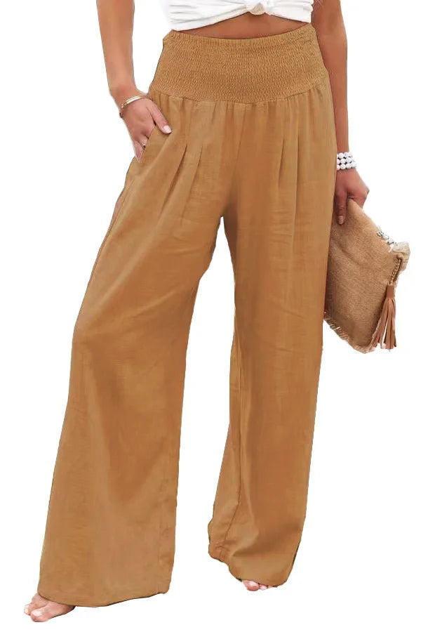 Women's High-Waist Wide Leg Pants — Drawstring Elastic Waist | Casual Beach Trousers | Plus Size