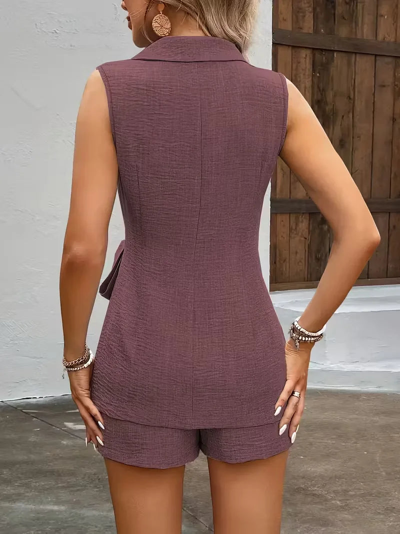 Women's Summer Comfortable Blazer Vest Wide Leg Pants Suit LADYLYS