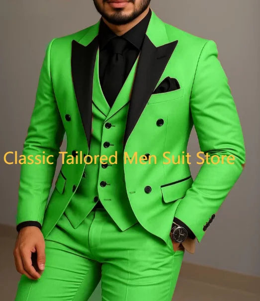 Beige Double Breasted Black Lapel  Slim Fit Wedding Suit LADYLYS