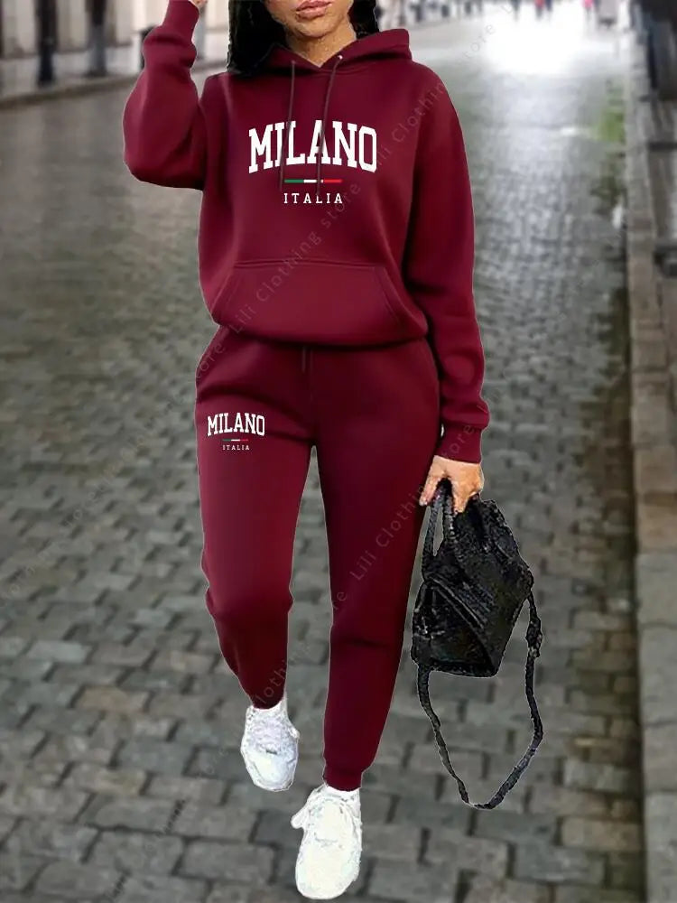 MILANO Women's Premium Hoodie & Sweatpant Tracksuit — 2-Piece Autumn Winter Outfit