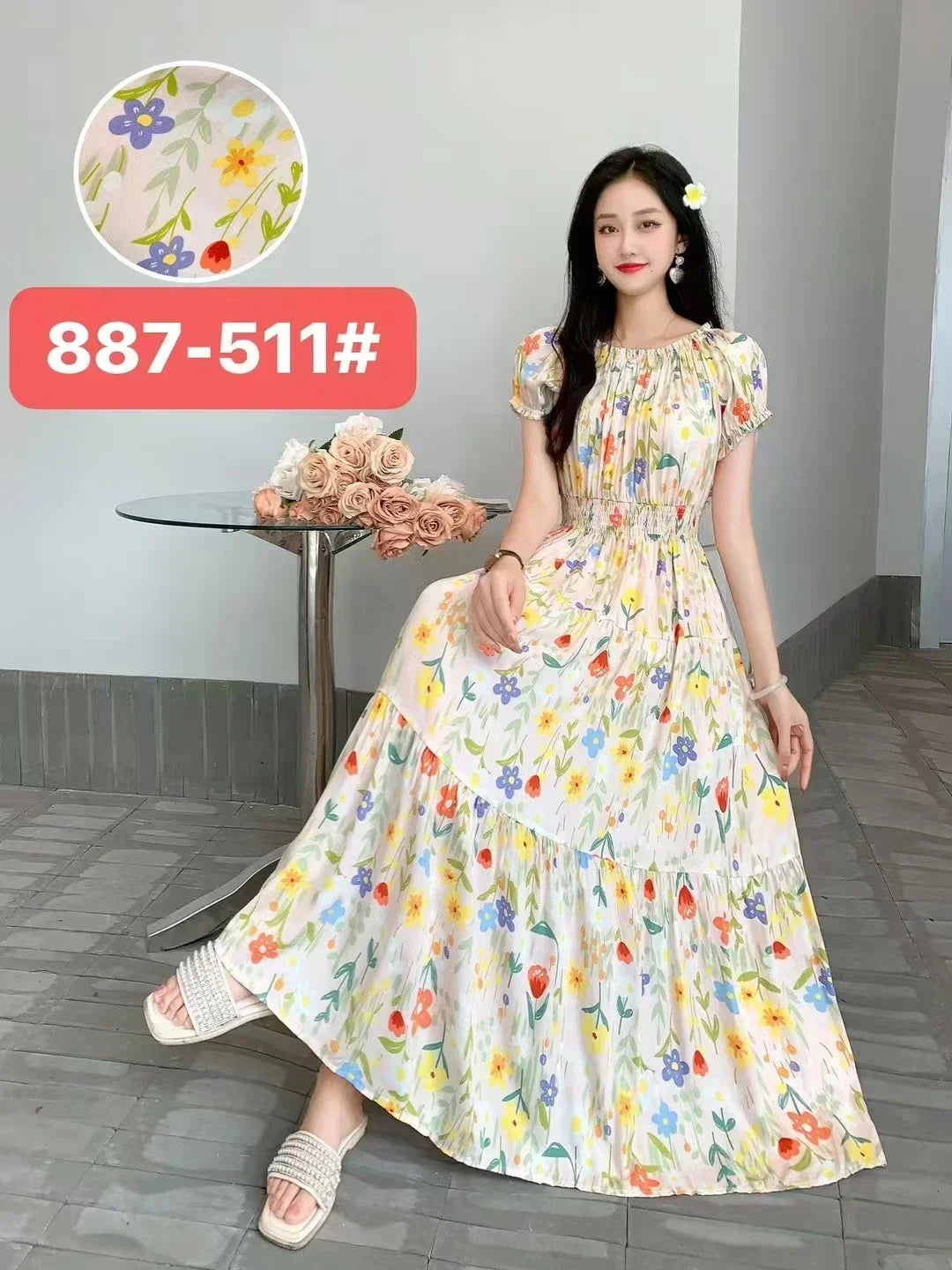 Women Summer Indian Clothes Bohemian Cotton Linen Floral dress LADYLYS