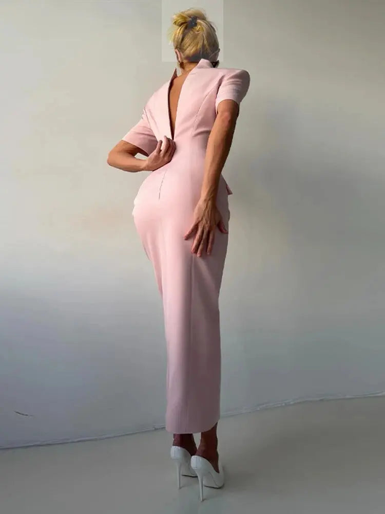 Elegant Fitted Shoulder Pad Short Sleeves Chic Party Dresses LADYLYS