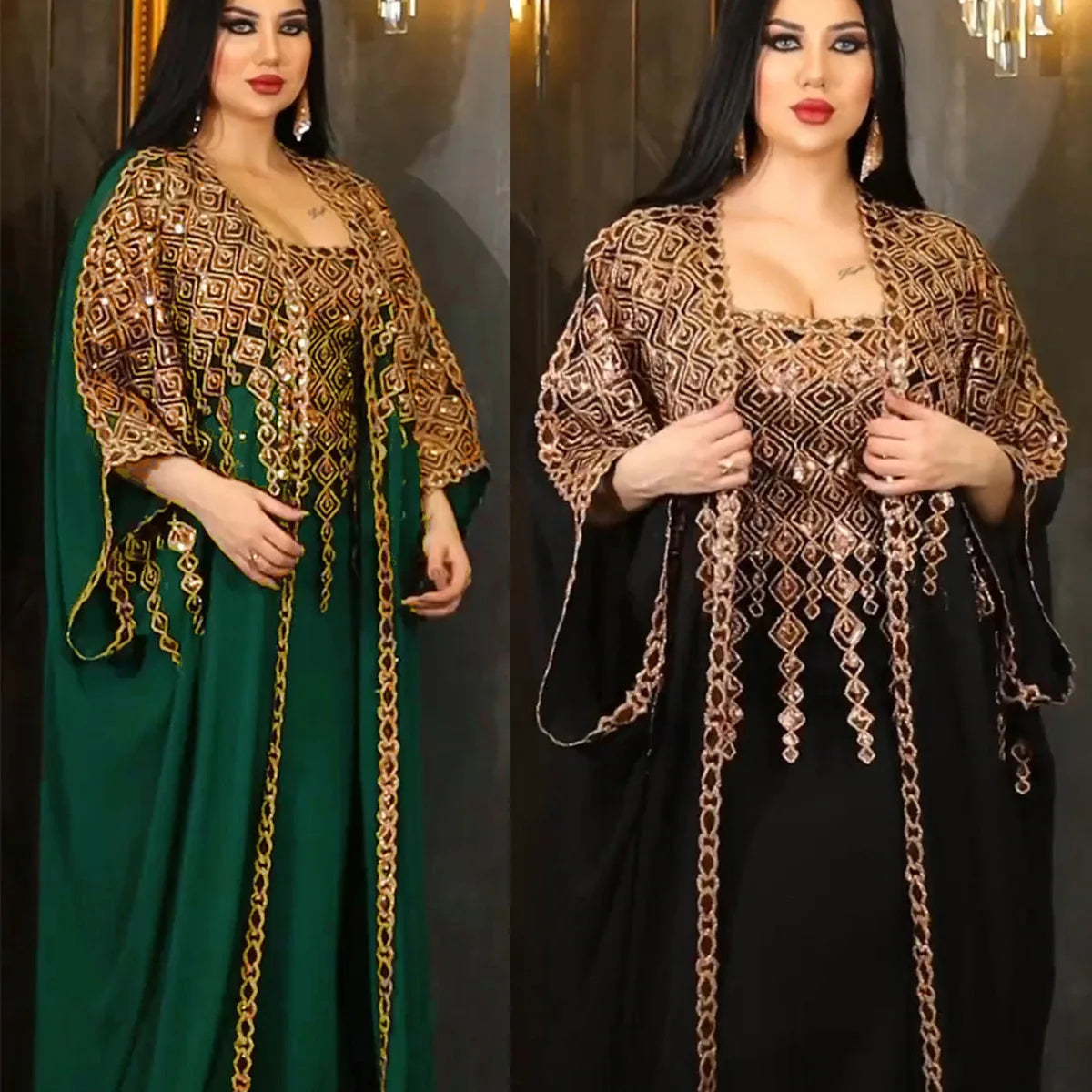 Eid 2 Piece Set with Inner Dress Party Abaya Women Ramadan Cardigan Long Dress Suits Kaftan LADYLYS