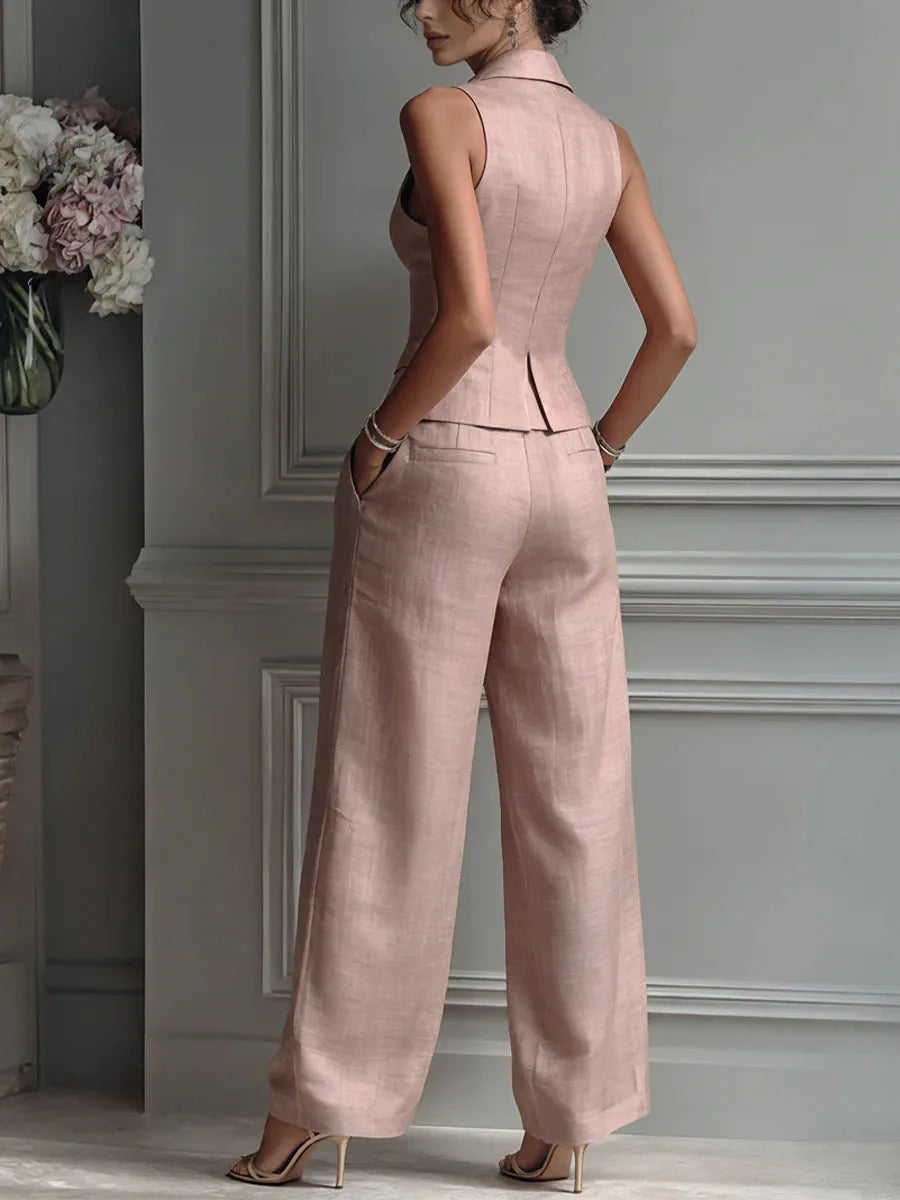 Sleeveless Vest & Wide-Leg Trousers 2-Piece Set – Women’s Office Suit