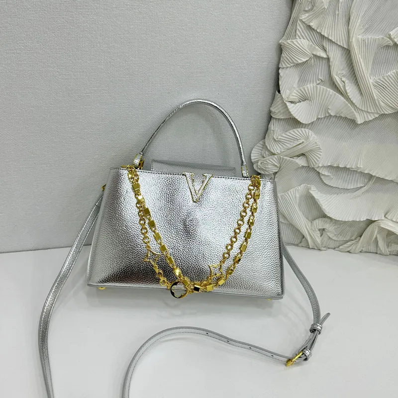 Luxury High-grade Women V-Shape Metal Chain Handbag LADYLYS
