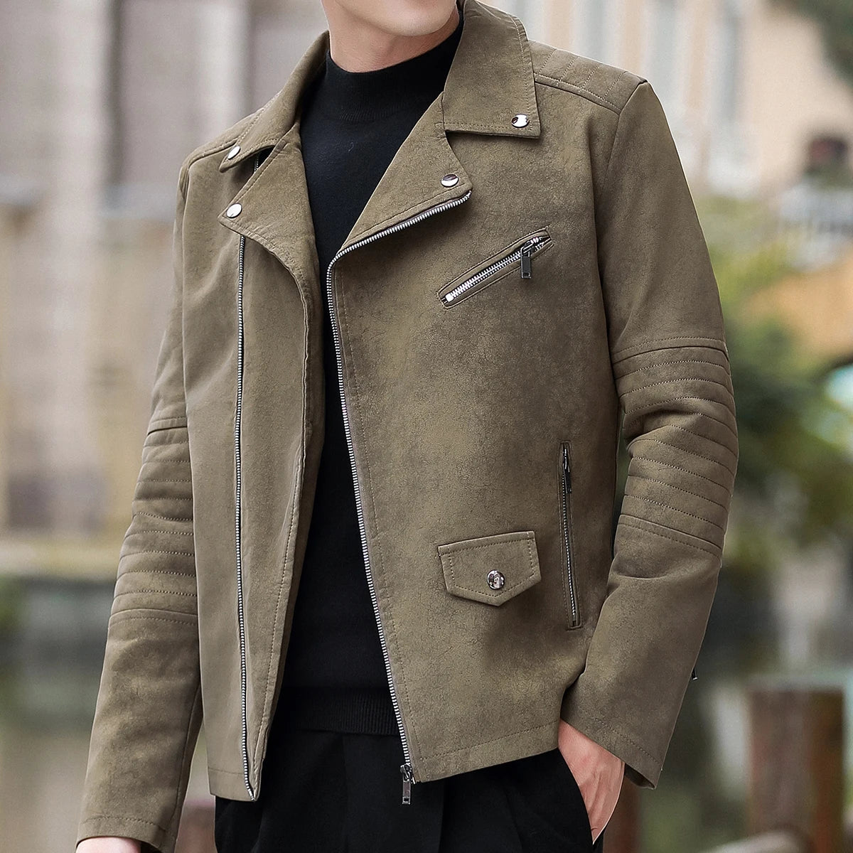 Men's Vintage Motorcycle PU Leather Jacket – Slim Fit, Turn-Down Collar, Streetwear
