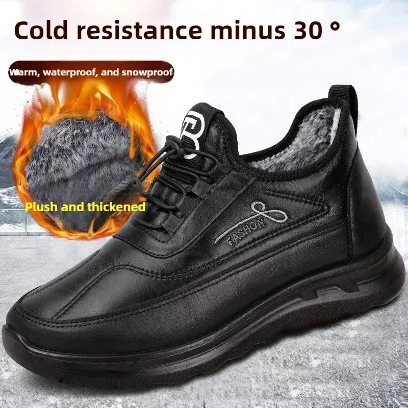 Men's Warm Plush-Lined Lace-Up Ankle Boots – Winter PU Leather Booties
