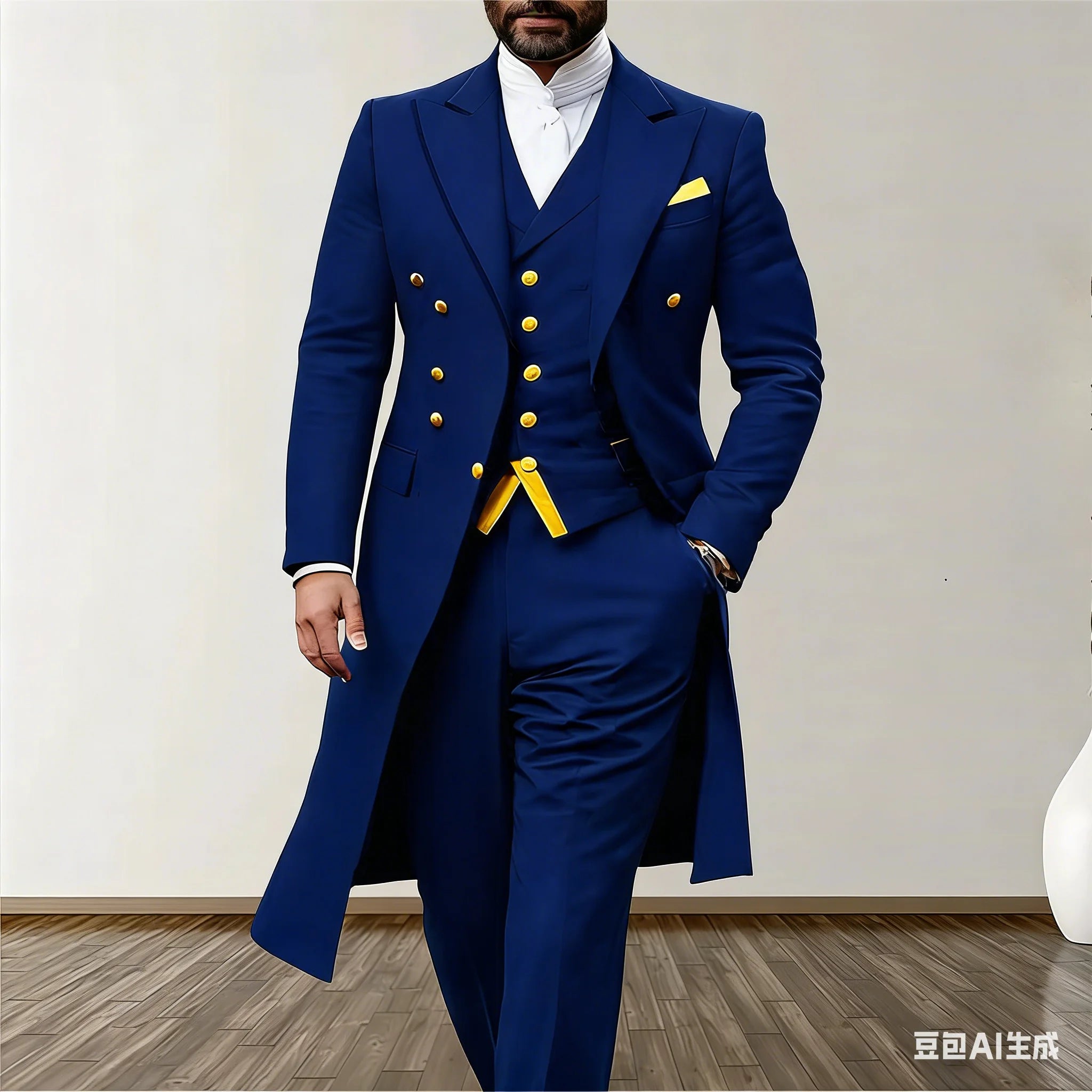 Men Suits 3 Piece Long Blazer Vest Pants Satin One Button Tuxedo LADYLYS