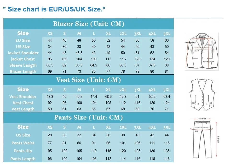 Men's 3-Piece Tuxedo Suit Set – Blazer, Vest & Trousers | Wedding & Prom
