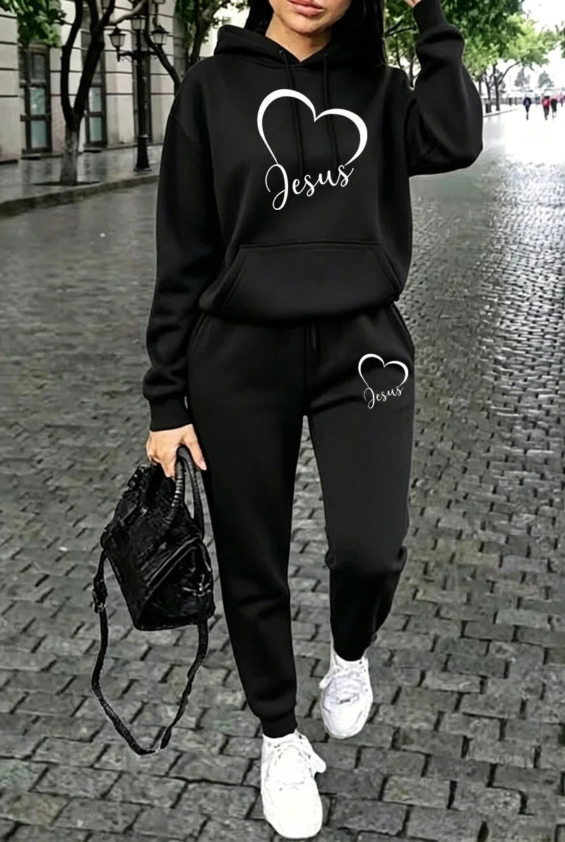 Women's Casual Hooded Sweatshirt & Jogger Pants Set — Streetwear Tracksuit