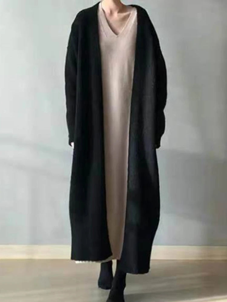 Women's Long Open-Front Knit Cardigan, Loose Fit