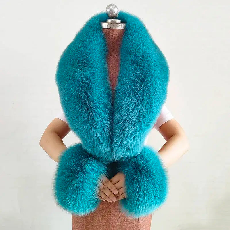 Women's Real Fur Collar and Cuffs Set, Fluffy Winter Scarf