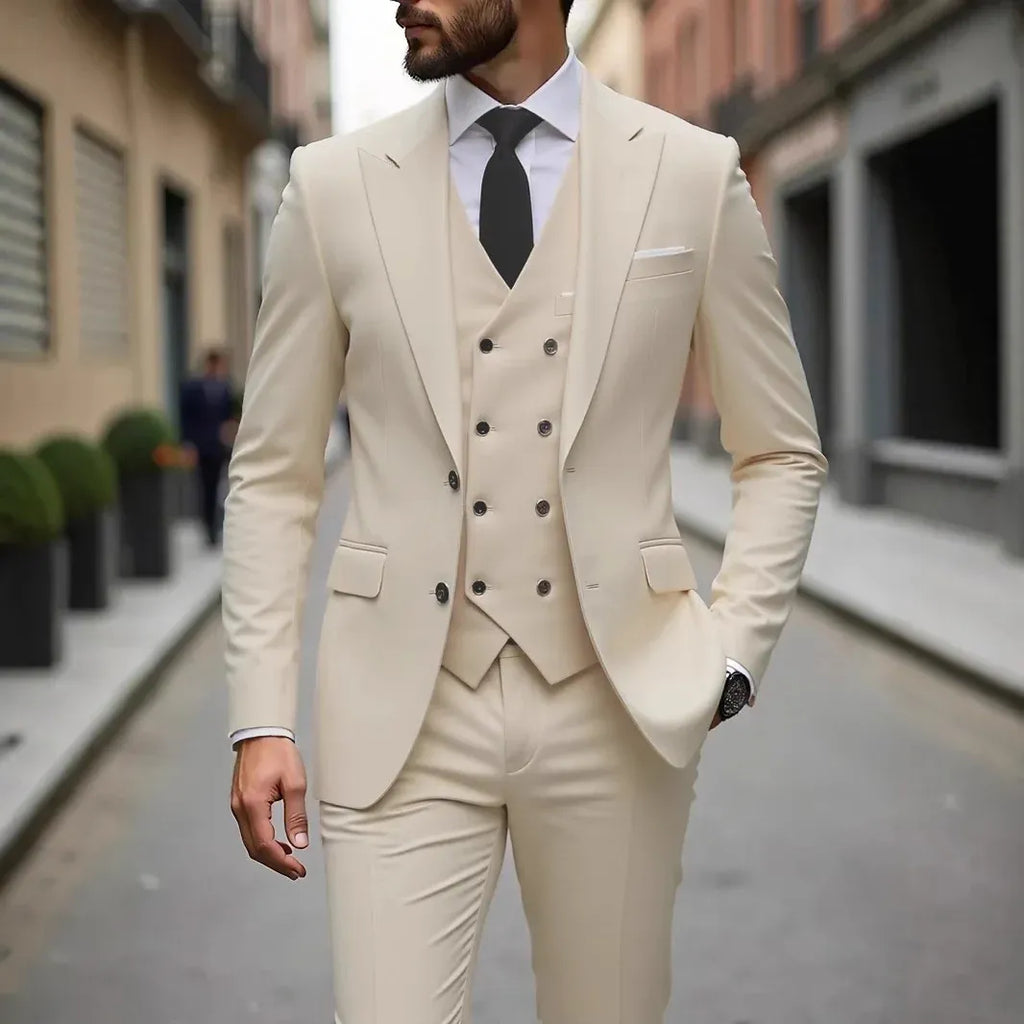 Men's Three-Piece Wedding Suit with Jacket, Waistcoat & Trousers