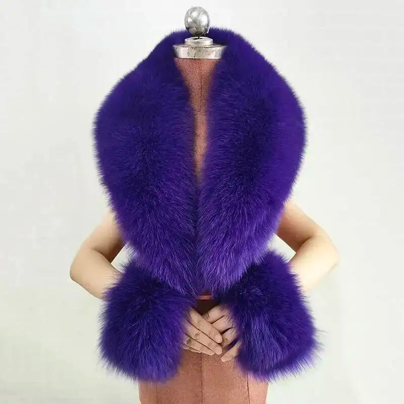 Women's Real Fur Collar and Cuffs Set, Fluffy Winter Scarf