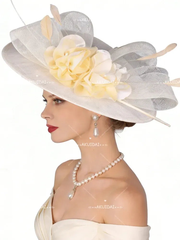 Women's Large Floral Fascinator Hat for Weddings
