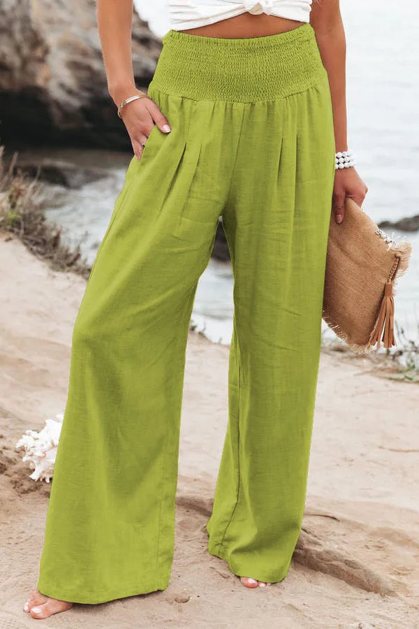 Women's High-Waist Wide Leg Pants — Drawstring Elastic Waist | Casual Beach Trousers | Plus Size