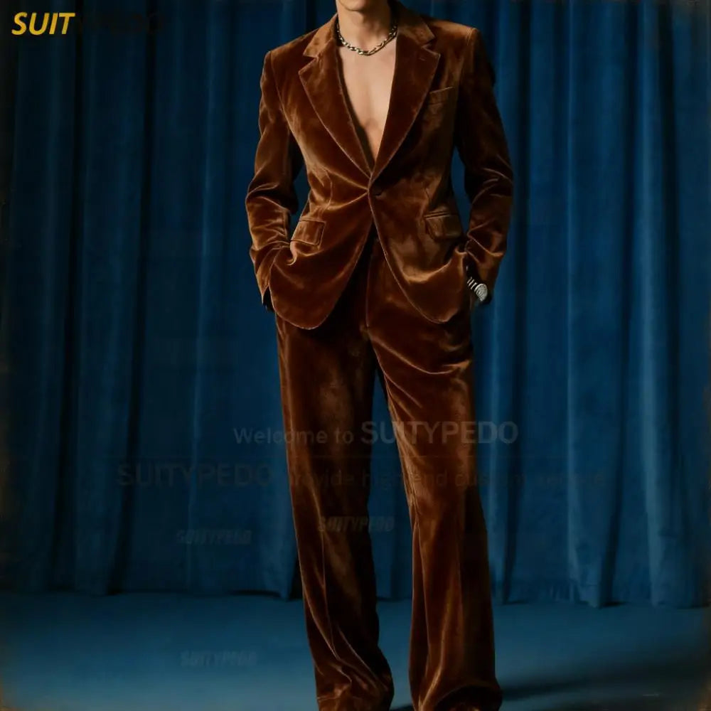 Men’s Velvet Two-Piece Tuxedo Suit for Weddings and Parties