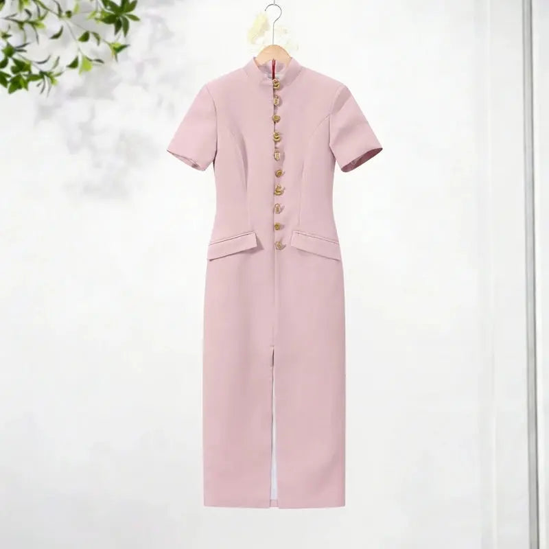 Elegant Fitted Shoulder Pad Short Sleeves Chic Party Dresses LADYLYS