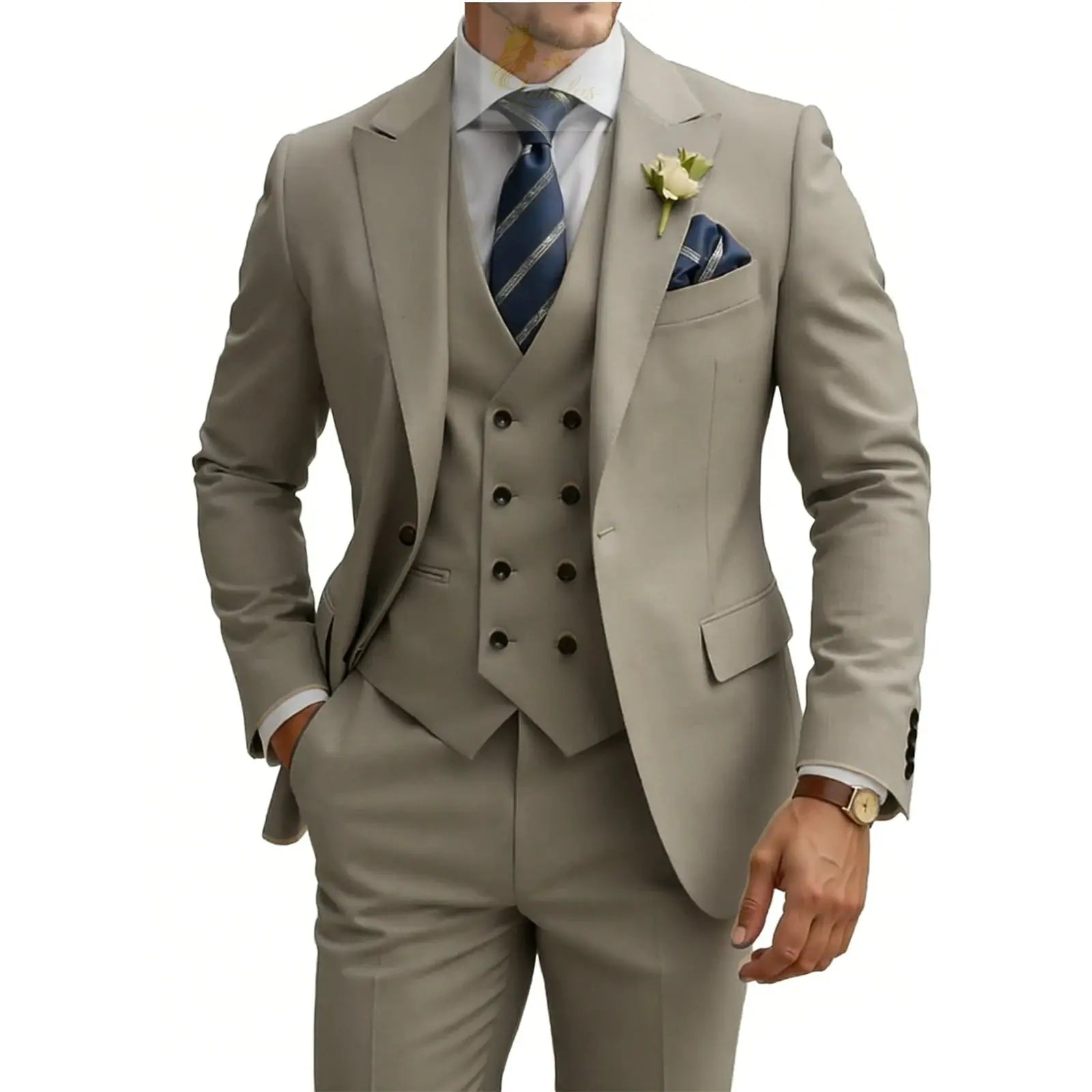 3 Piece Slim Fit For Men Double Breasted Suit Wedding Prom Suits Formal Business Dinner Tuxedo LADYLYS