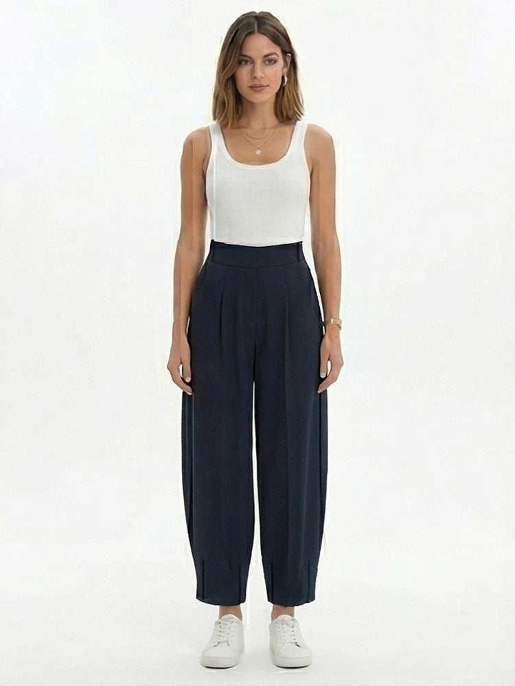 Willshela Women Fashion Solid Front Zipper Pleated Wide Leg Pants Vintage LADYLYS