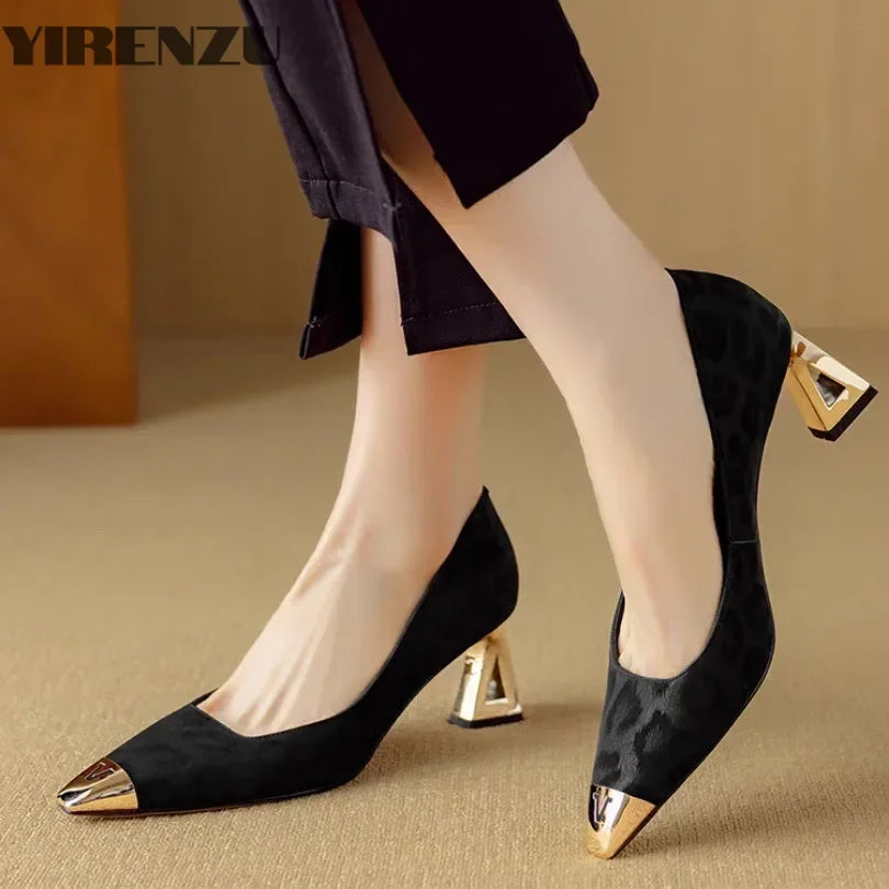 Elegant French Style High Heels – Leopard Print, Low Cut, Evening Shoes