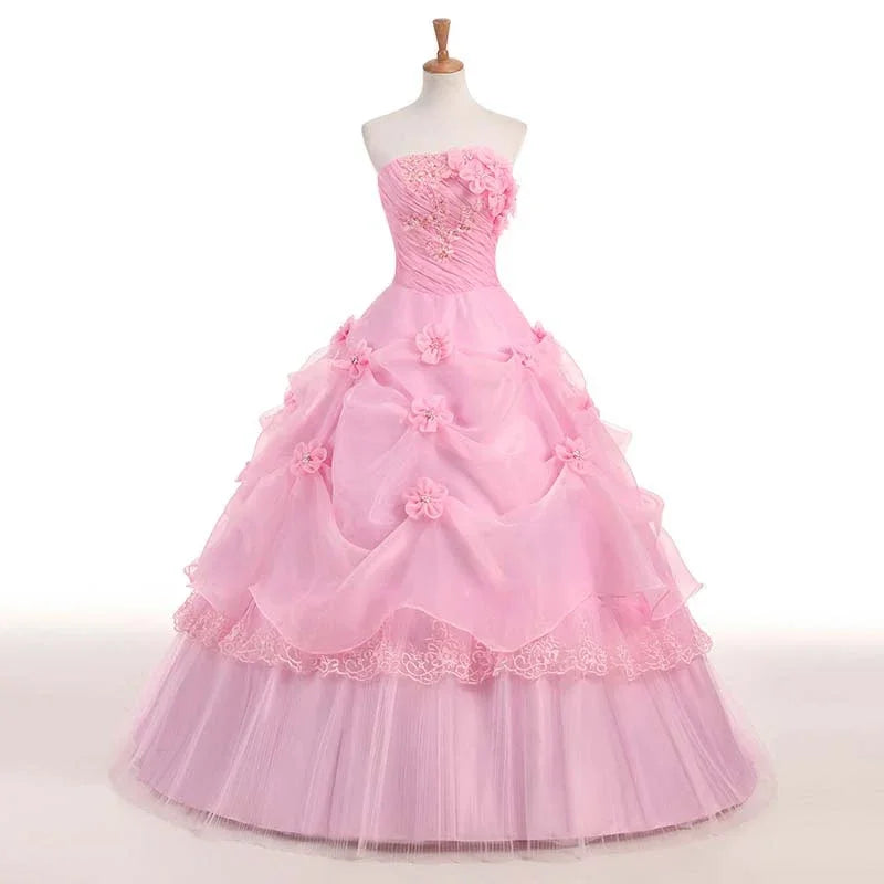 Ball Gown Sweet Pink Vestidos De 15 Flowers Cheap Quinceanera Dresses LADYLYS