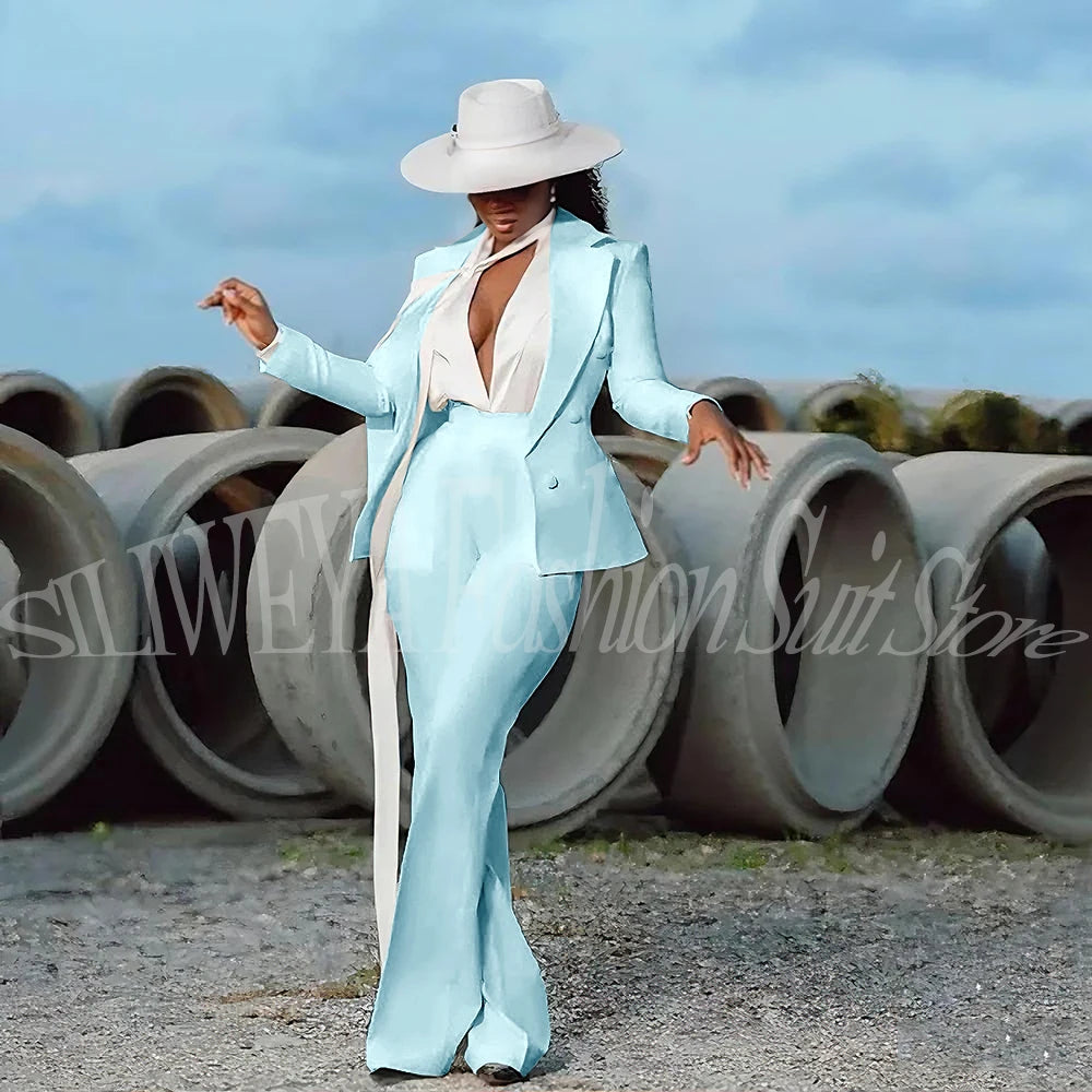 Women's 2-Piece Tuxedo Suit – Double Breasted V-Neck Blazer & Pants | Office, Wedding & Evening