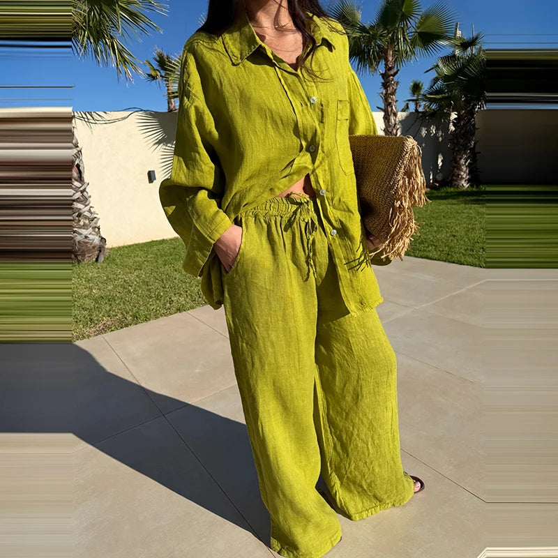High Neck Single Button Cape Coat&Wide Leg Pants Two-Piece Set LADYLYS