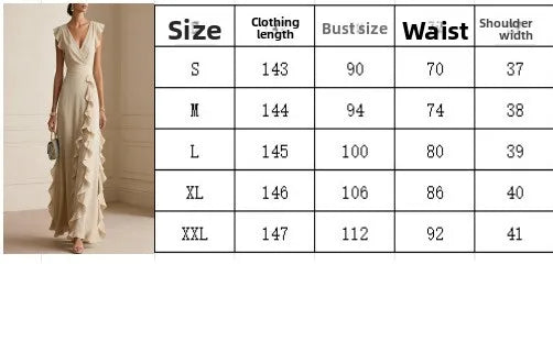 Women's Elegant Ruffle Sleeveless V-Neck Maxi Dress – Bohemian Party & Evening Gown