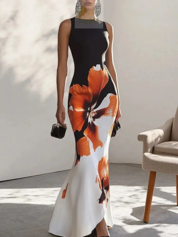 Flower Print Dress Women's Evening Dresses Elegant Sexy LADYLYS