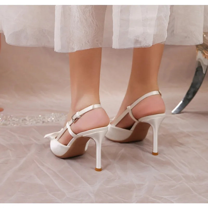 Pumps White Wedding Shoes Bride Luxury Satin Butterfly LADYLYS
