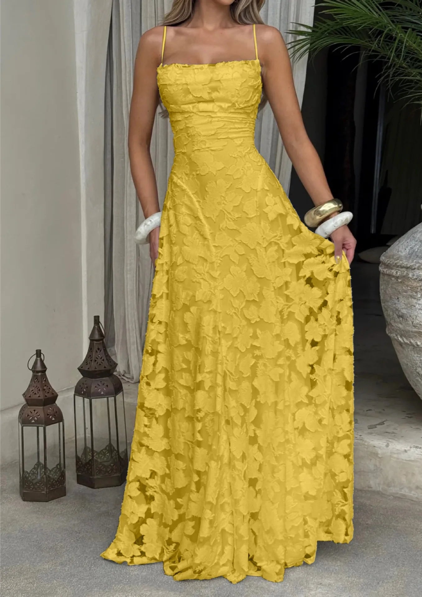 Jacquard Chiffon Long Dress Women's Backless Bandage LADYLYS