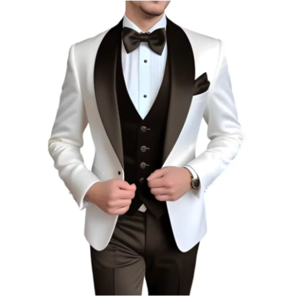 3-Piece Tuxedo with Scarf Lapel Smoking Suit LADYLYS
