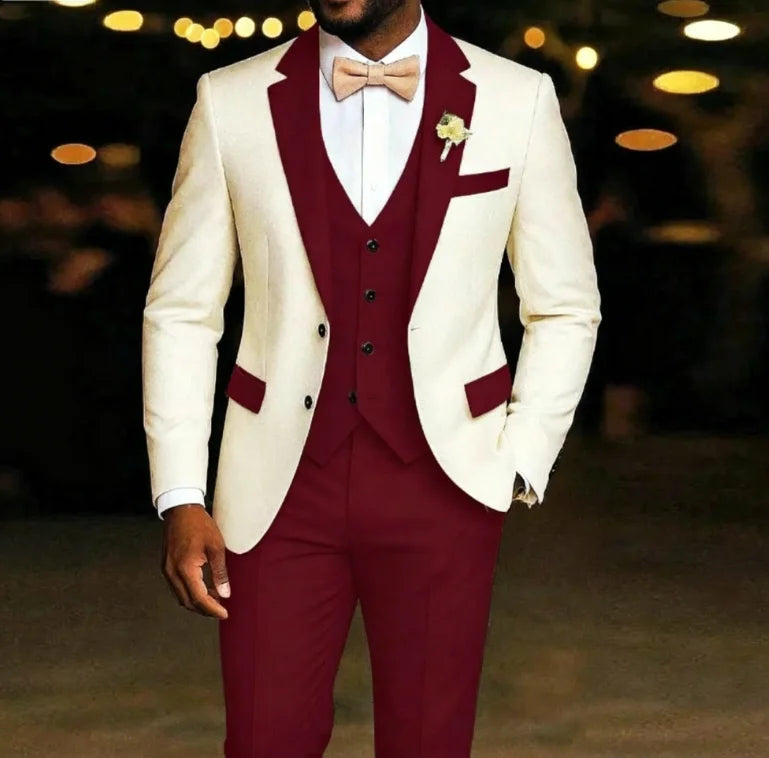 Men's 3-Piece Tuxedo Suit Set – Blazer, Vest & Trousers | Wedding & Prom