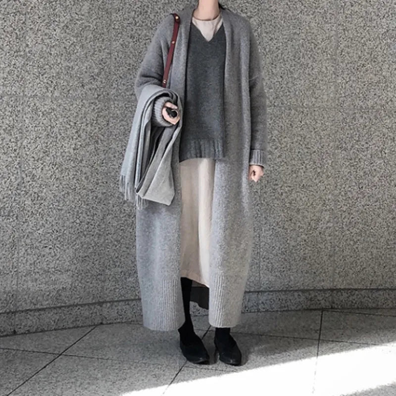 Women's Long Open-Front Knit Cardigan, Loose Fit