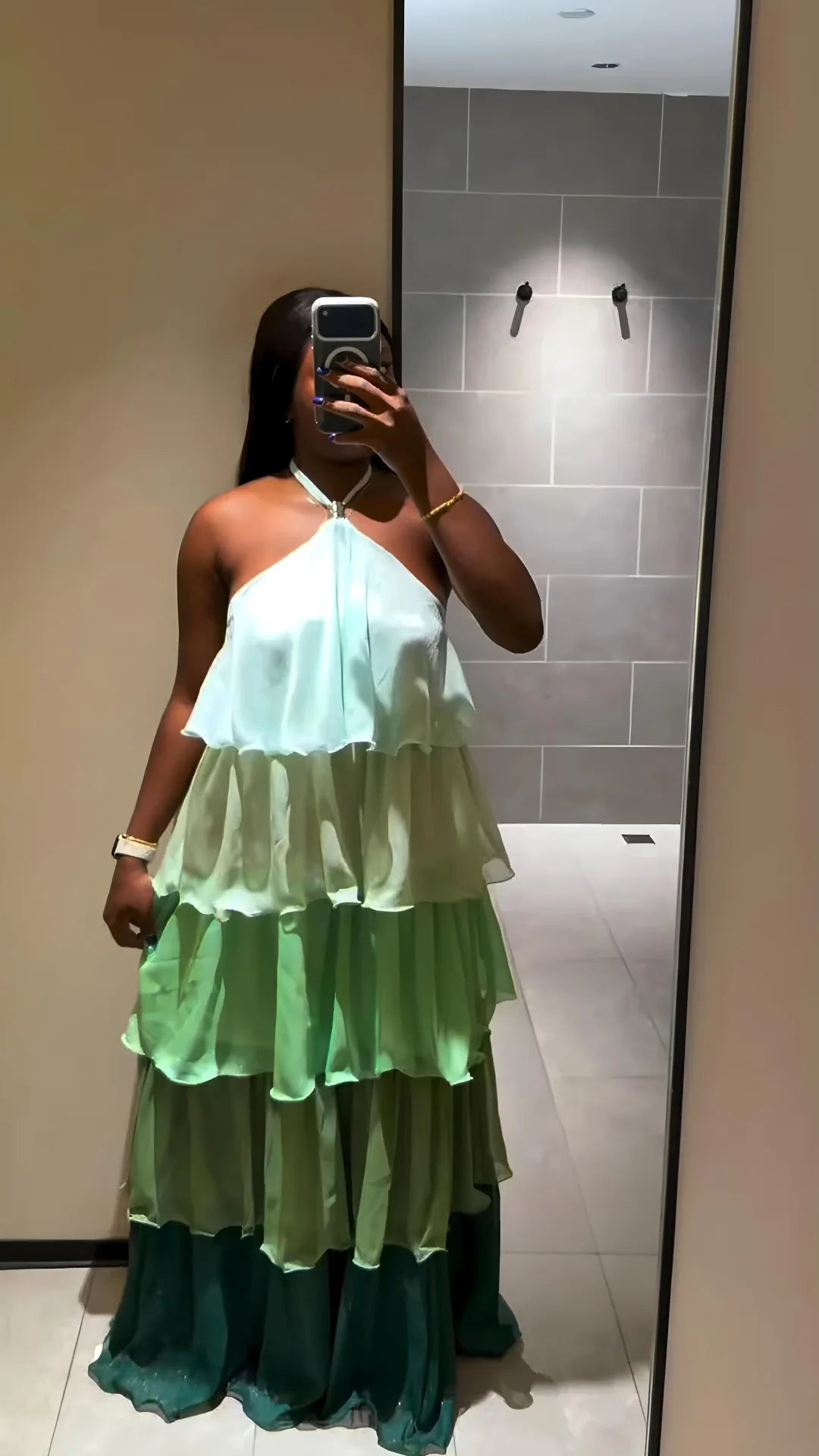 Y2K Sleeveless Halter Cake Dress – A-Line Midi Party Dress