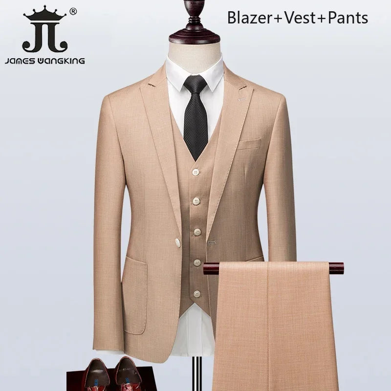 Men's Formal Suits 3 Piece Set British Plaid Style (Blazer + Vest + Trousers) LADYLYS