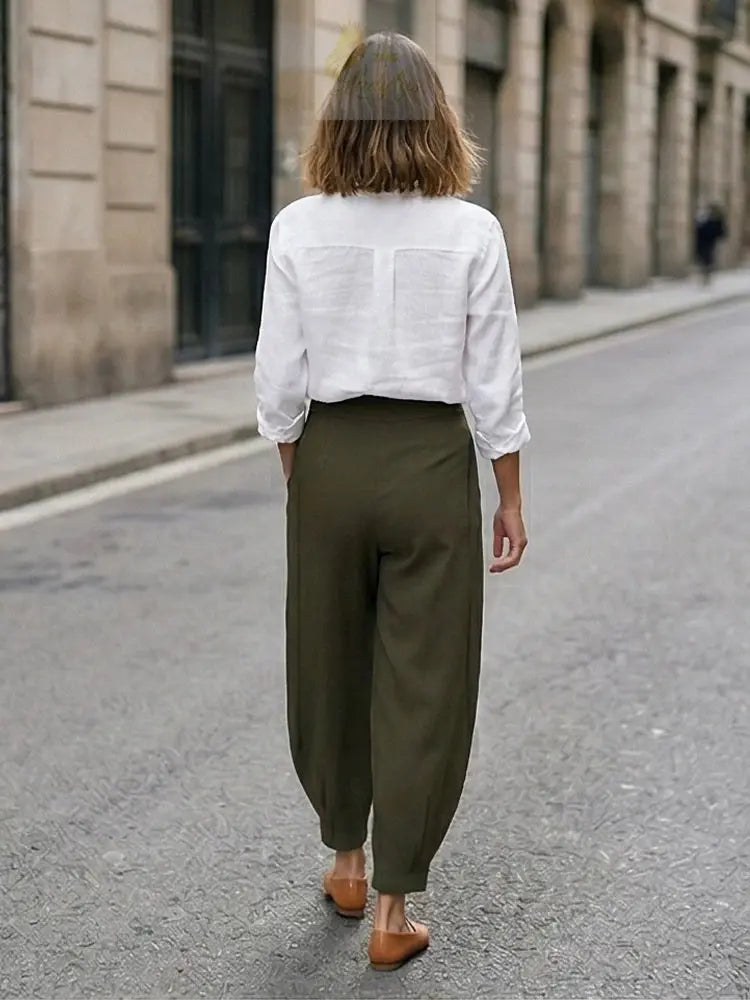 Willshela Women Fashion Solid Front Zipper Pleated Wide Leg Pants Vintage LADYLYS