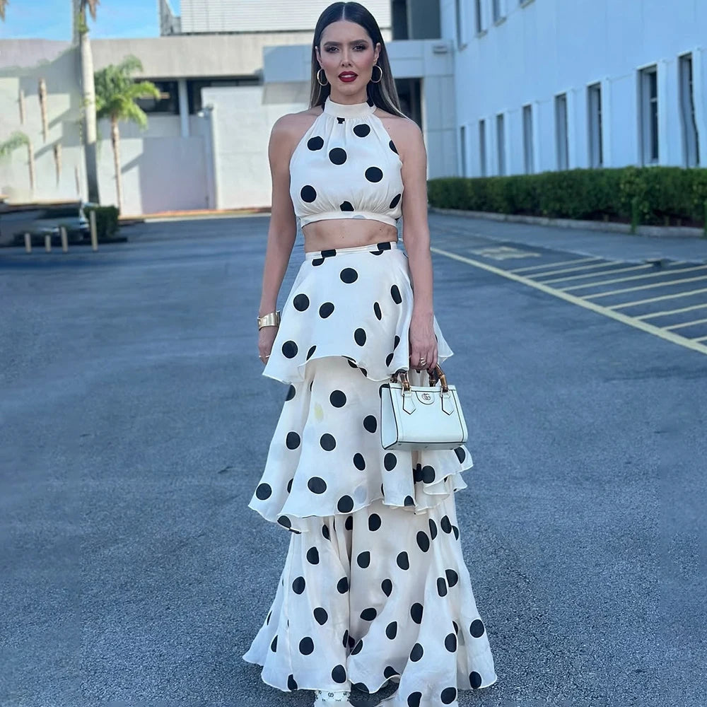French Retro Holiday Women Long 2 Piece Elegant Polka Dot LADYLYS