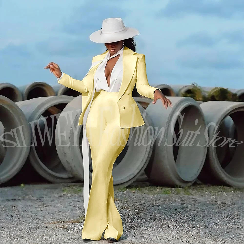 Women's 2-Piece Tuxedo Suit – Double Breasted V-Neck Blazer & Pants | Office, Wedding & Evening