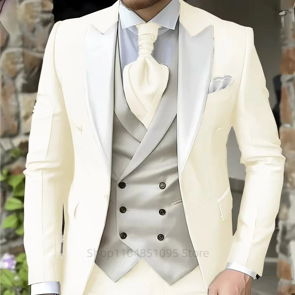 Elegant Peak Lapel Tuxedo 3-Piece Suit with Blazer Vest And Pants LADYLYS
