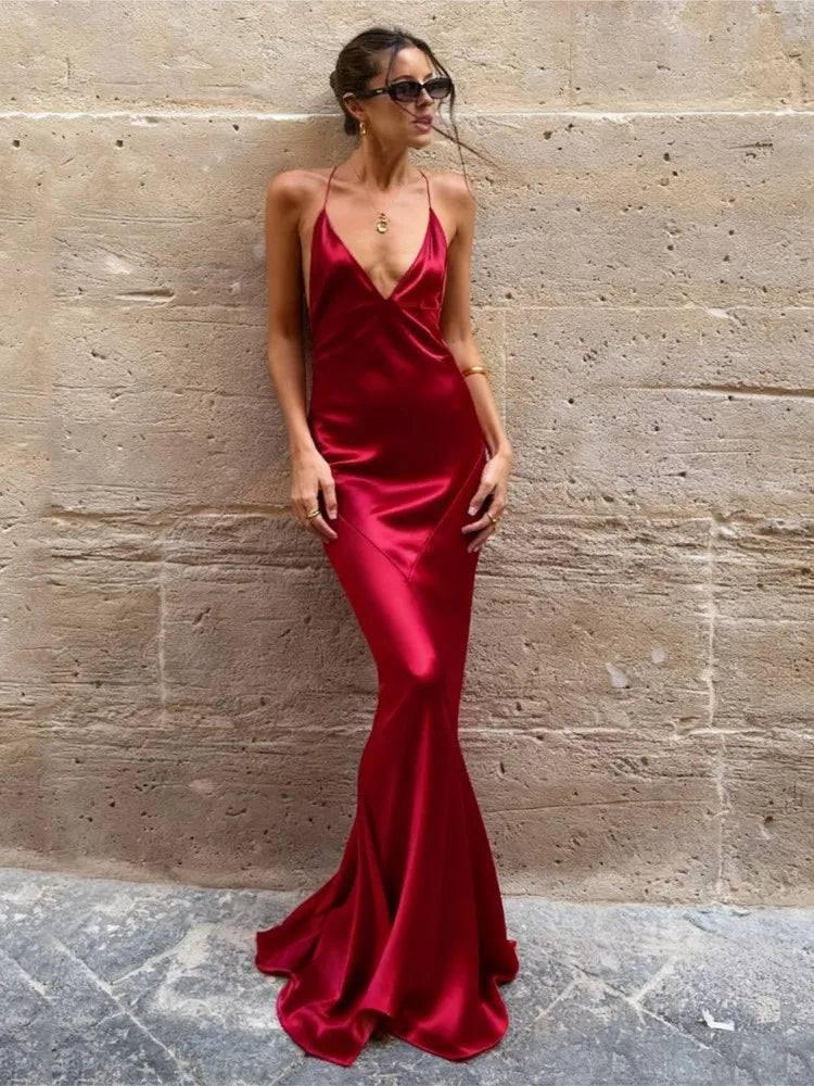 Suspender Elegant Evening Dress Banquet Sexy Deep V-neck Backless LADYLYS