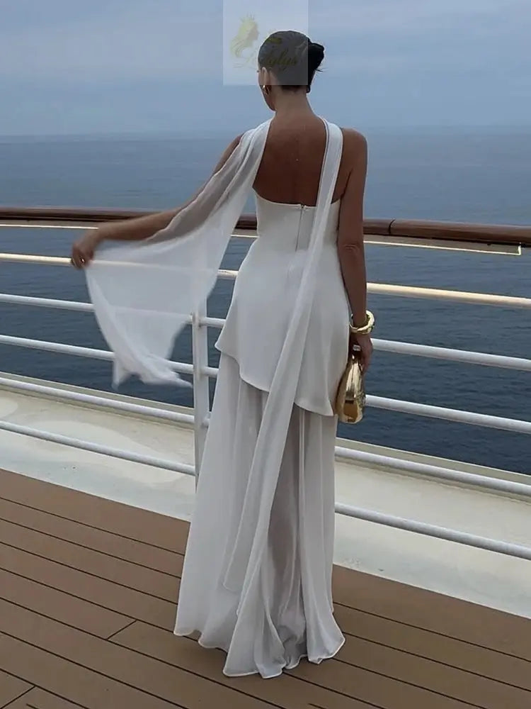 Elegant Strapless Ribbon Long Vintage Mesh Corset Maxi Dresses LADYLYS