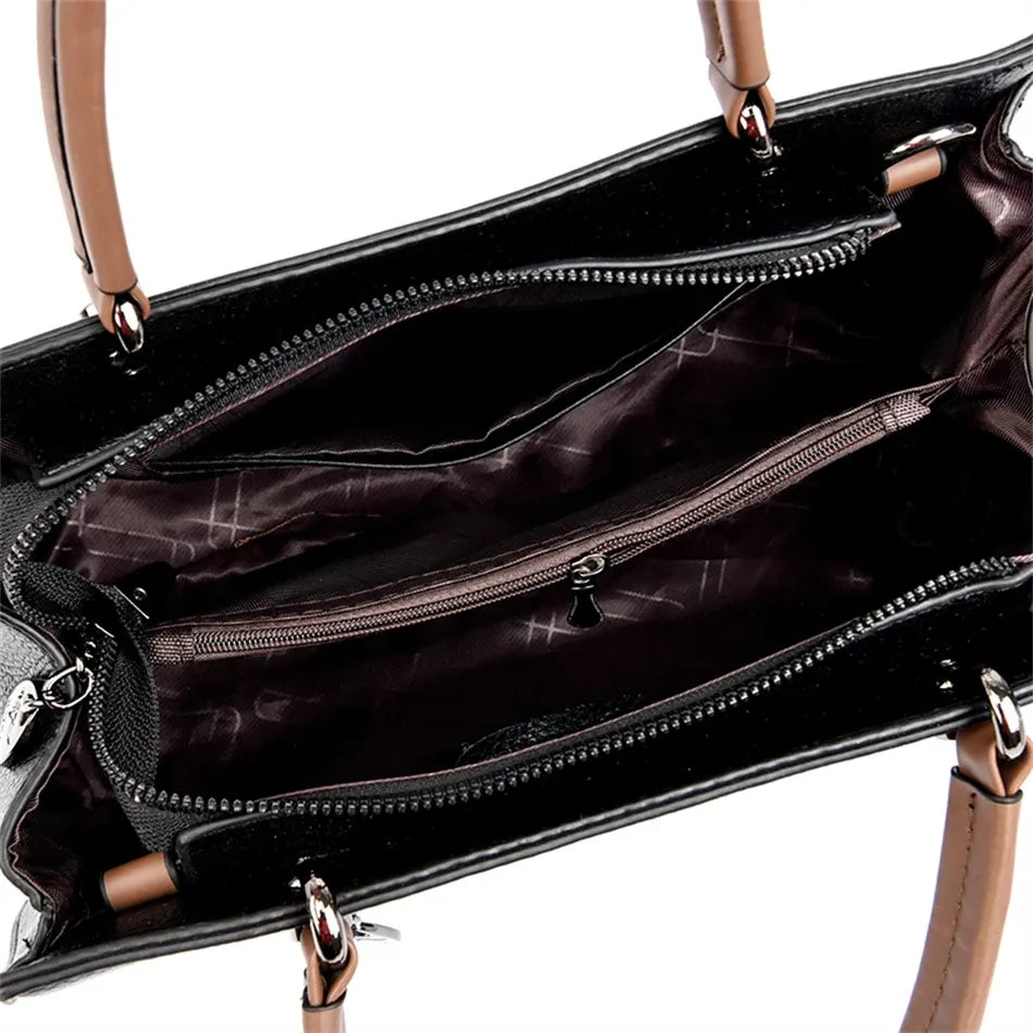 Women's Soft Patchwork Shoulder Bag with Zip Pockets
