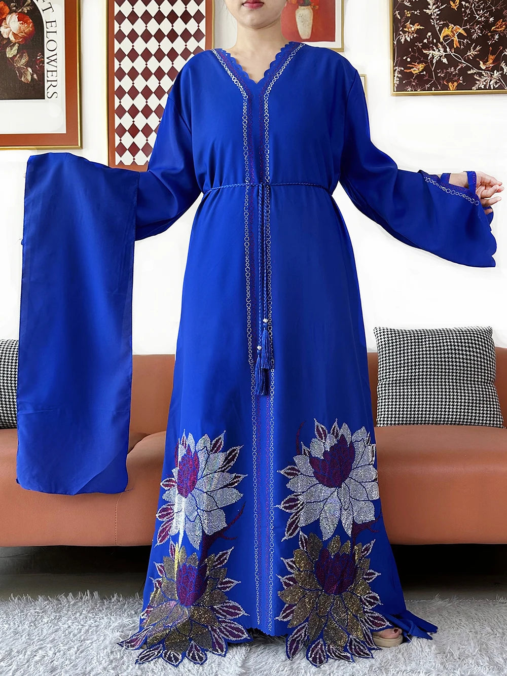 Muslim Party Dress Chiffon Diamond Long Sleeve Casual LADYLYS