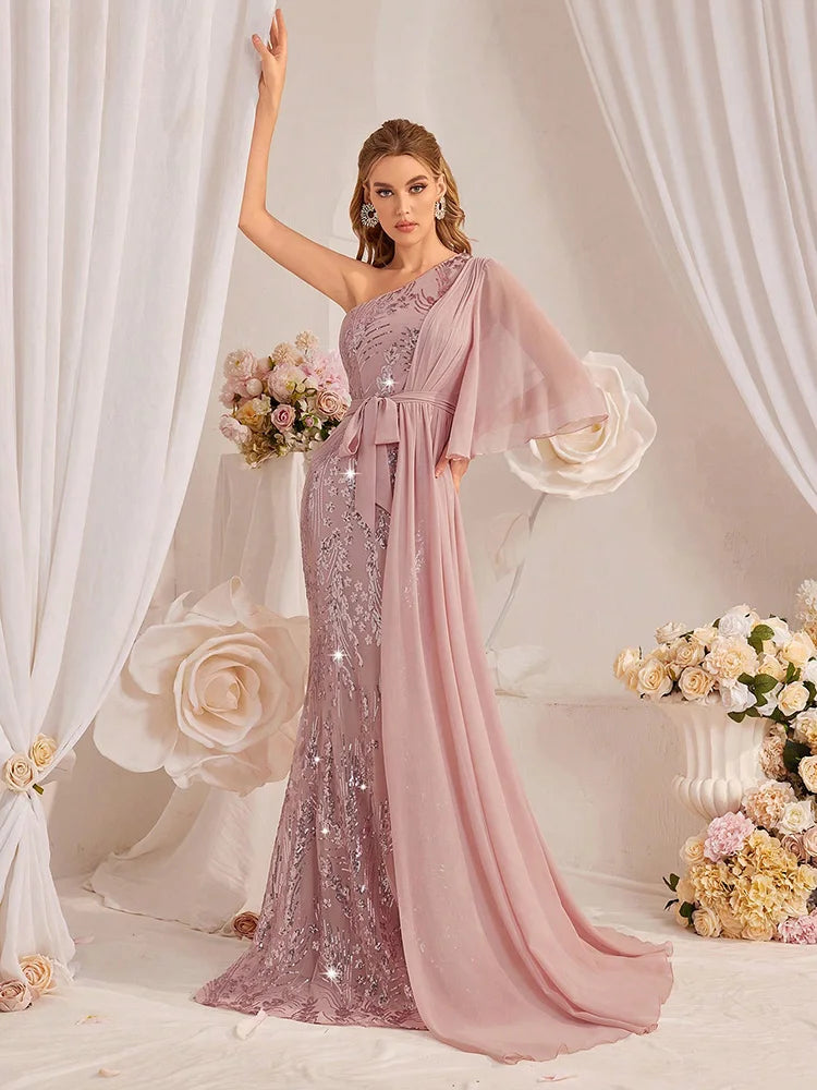 Sequin One-Shoulder Maxi Gown – Sparkle Patchwork A-Line | Luxury Formal Evening Dress